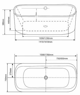 Акриловая ванна Grossman GR-2901B 170x75см чёрный
